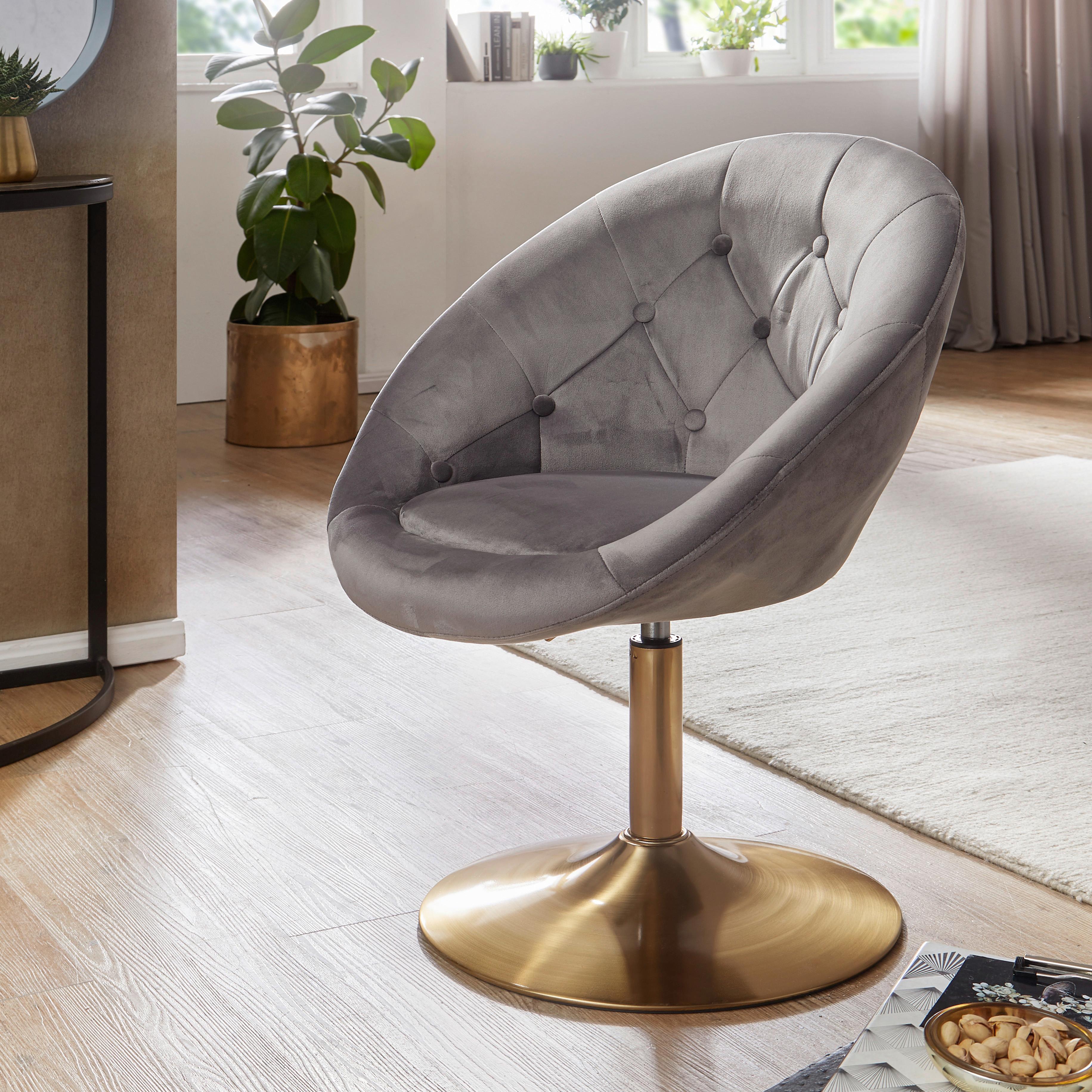 Polsterstuhl Im Retro-Look Samt Grau/Gold - Goldfarben/Grau, KONVENTIONELL (67/100/62cm) - MID.YOU