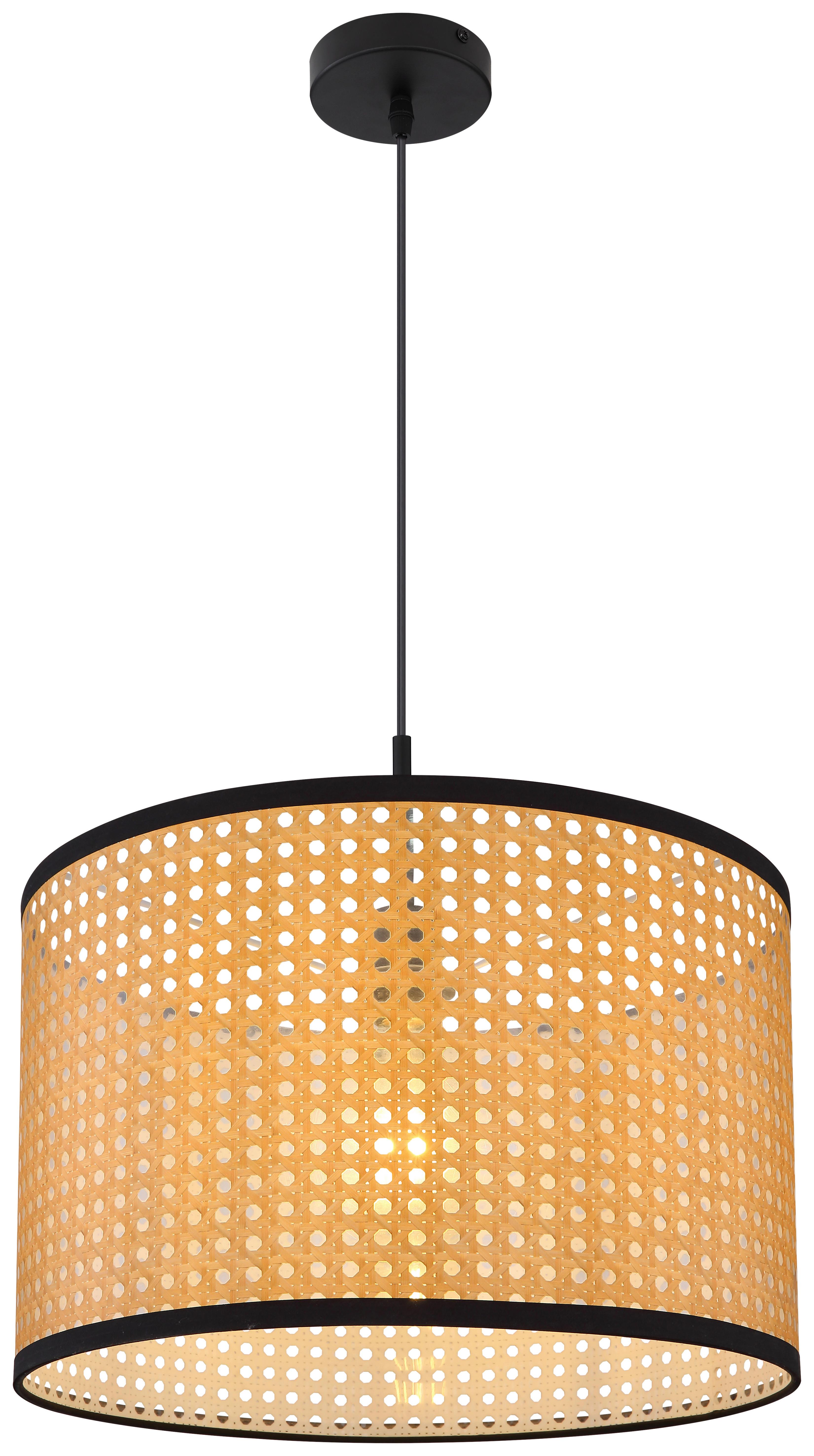 Hängeleuchte Grizzana H: 140 cm 1-Flammig, Im Retro-Look - Schwarz/Naturfarben, Natur, Kunststoff/Metall (45/140cm) - Globo