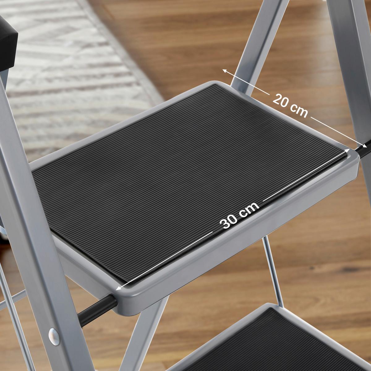 Klapptrittleiter Grau B: 46,5 cm - Grau, Basics, Metall (46,5/105/74,5cm)