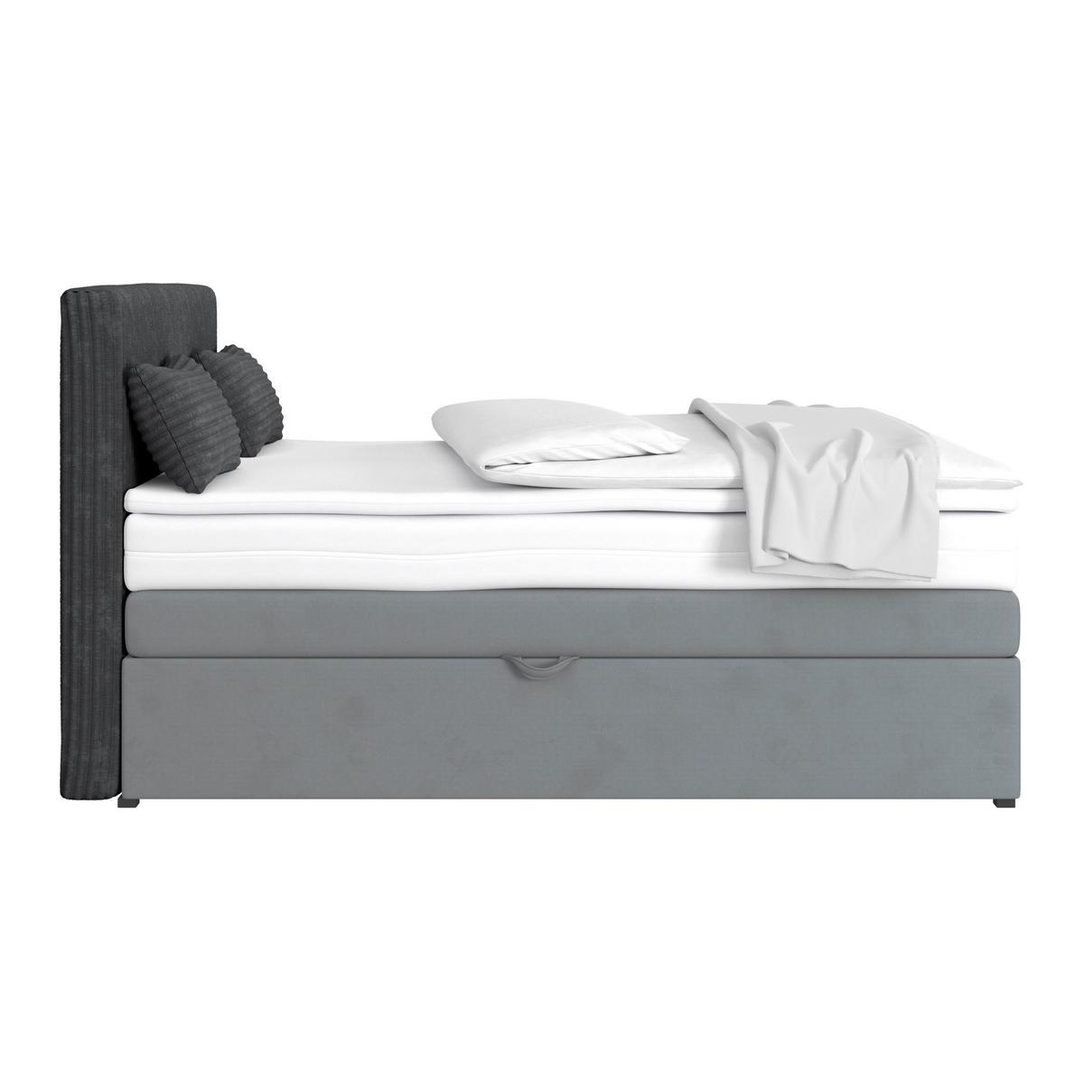 Boxspringbett Mit Topper & Bettkasten 140x200 Rossa - Blaugrau/Schwarz, MODERN, Holzwerkstoff/Textil (140/200cm)