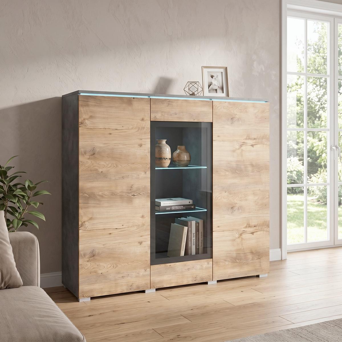 Félmagas Szekrény Vera 120 - antracit/gesztenyeszínű, Trend, faalapú anyag (120/103,3/39,5cm) - P & B