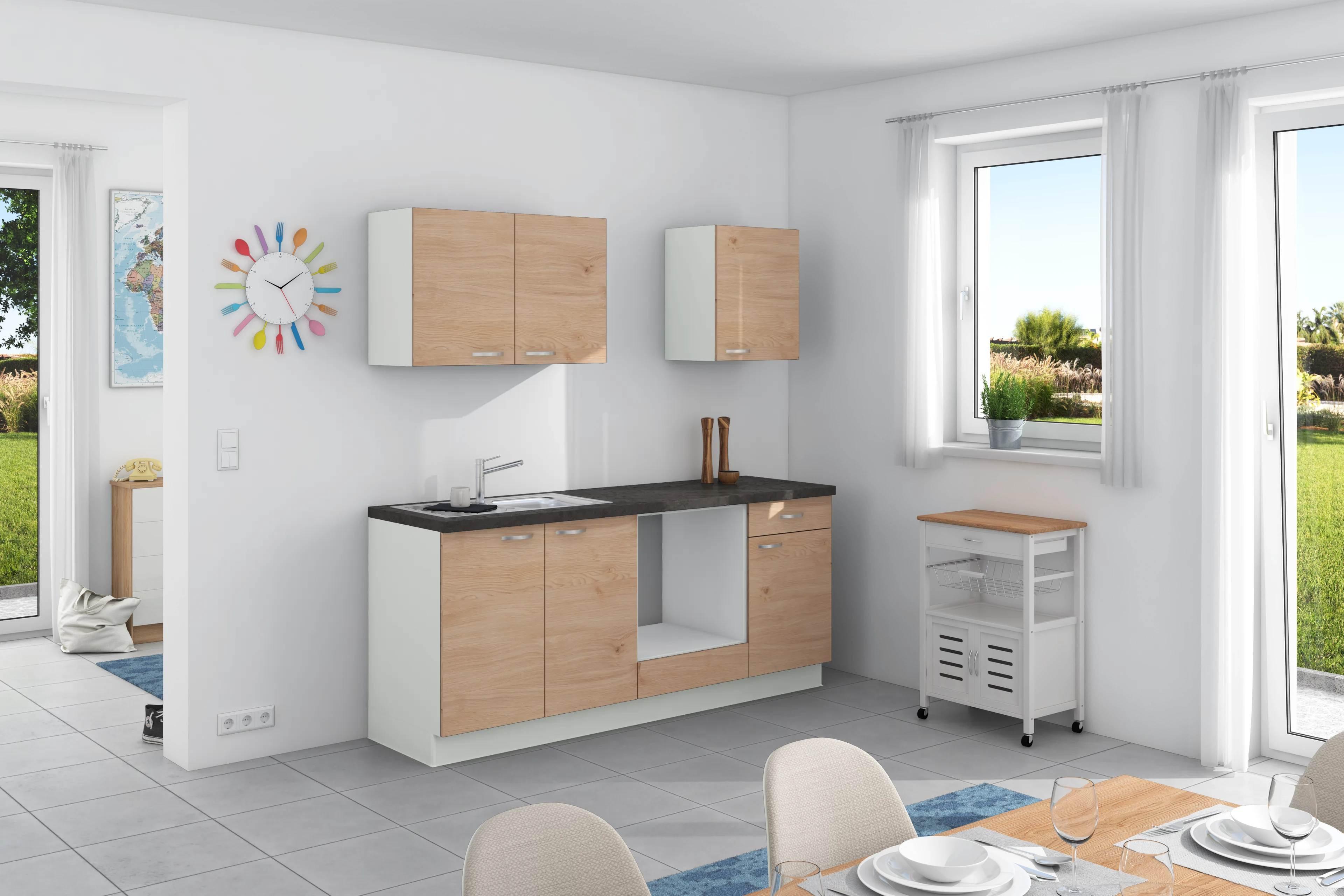 Küchenzeile Plan ohne Geräte ohne Geräte B: 200 cm - Wildeiche/Anthrazit, Design, Holzwerkstoff (200cm) - Express