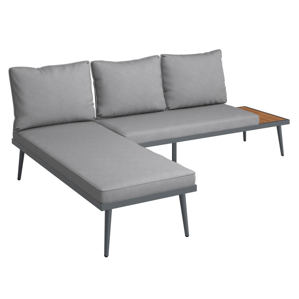 Záhradní sedací souprava SALLIE - šedá/černá, Moderní, kov/dřevo (205/76,5/58,5cm) - Bessagi Garden