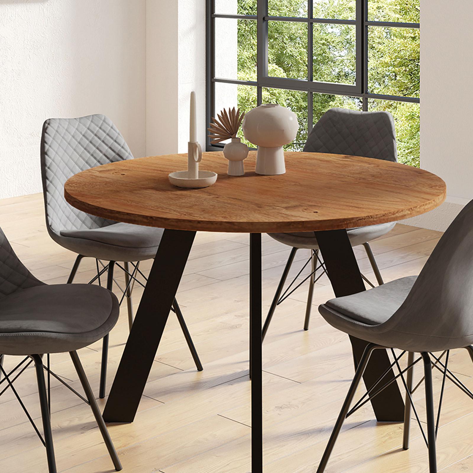 Esstisch Mit Echtholz-platte Rund Tara 120x120x76 Cm Akazie - Schwarz/Akaziefarben, MODERN, Holz/Metall (120/120/76cm) - MID.YOU