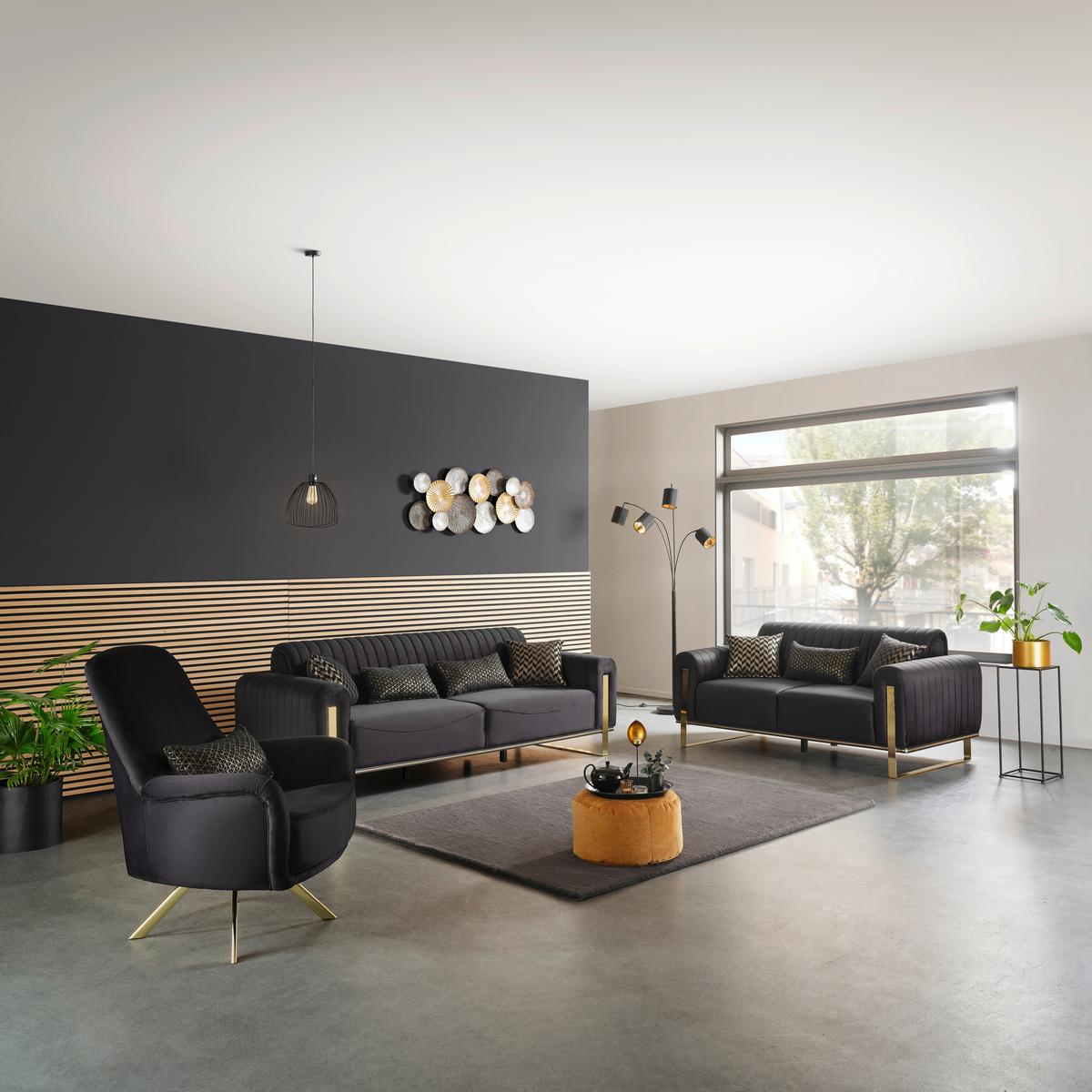 2-sitzer-sofa Bono Schwarz - Goldfarben/Schwarz, MODERN, Textil (180/83/90cm) - Luca Bessoni