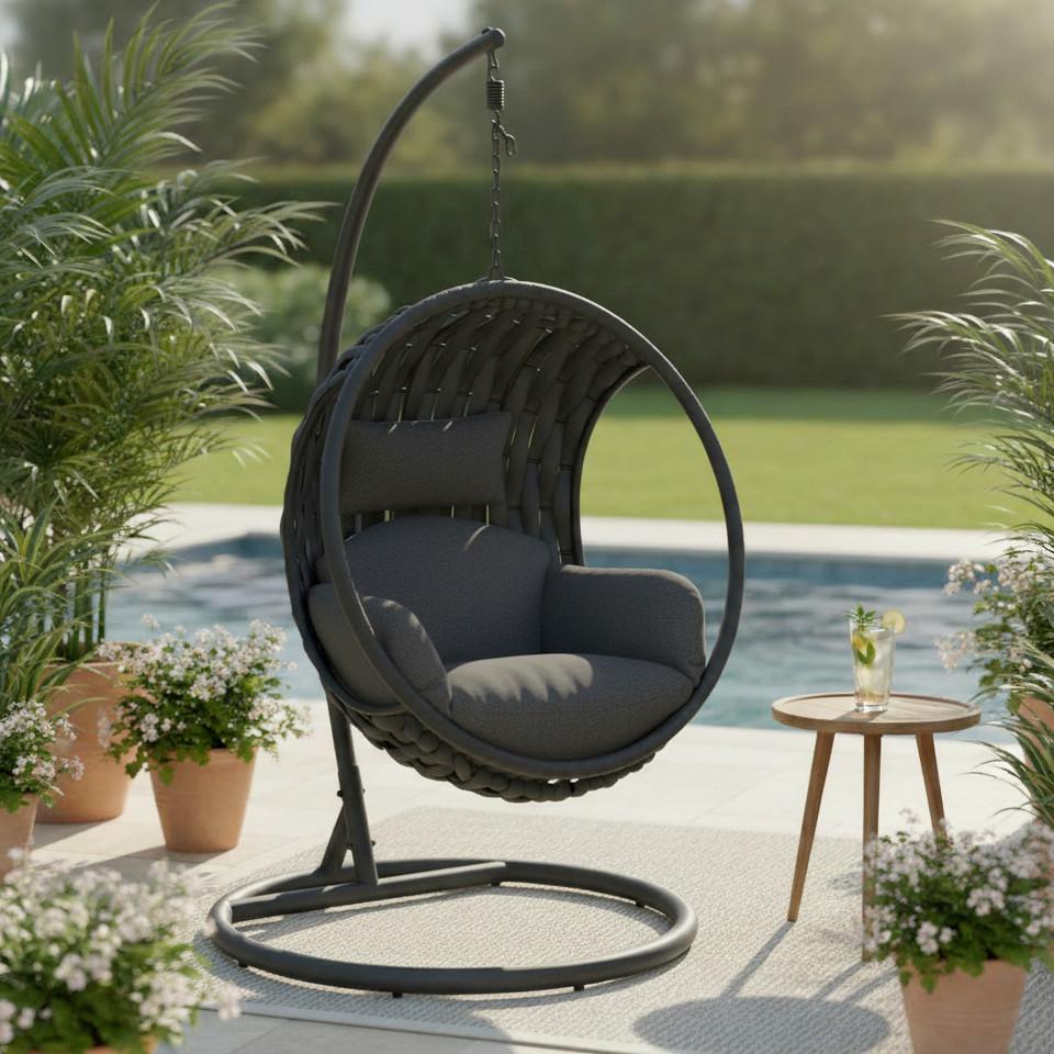 ZÁVĚSNÉ KŘESLO MIRA - tmavě šedá, Moderní, kov/textil (107/196/120cm) - Bessagi Garden