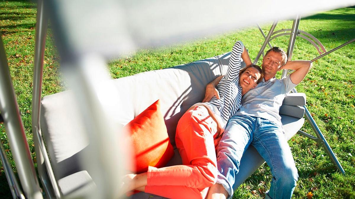 Hollywoodschaukel Mit Sonnendach Star 3-Sitzer - Anthrazit/Rot, Basics, Textil/Metall (217/145/177cm) - Acamp