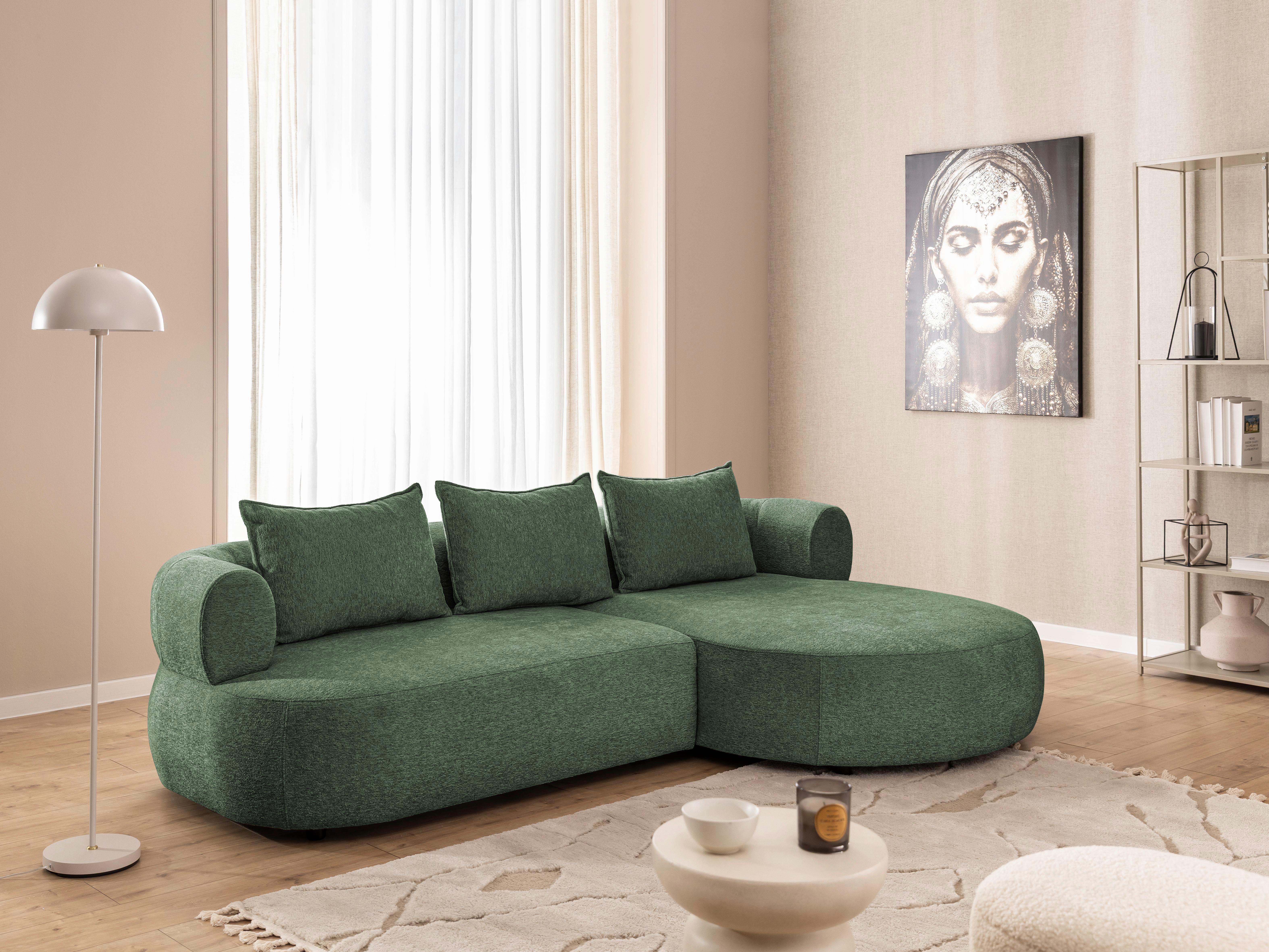 Ecksofa Ferro Grün S: 256x156 cm - Schwarz/Grün, Design, Textil (256/156cm) - Livetastic