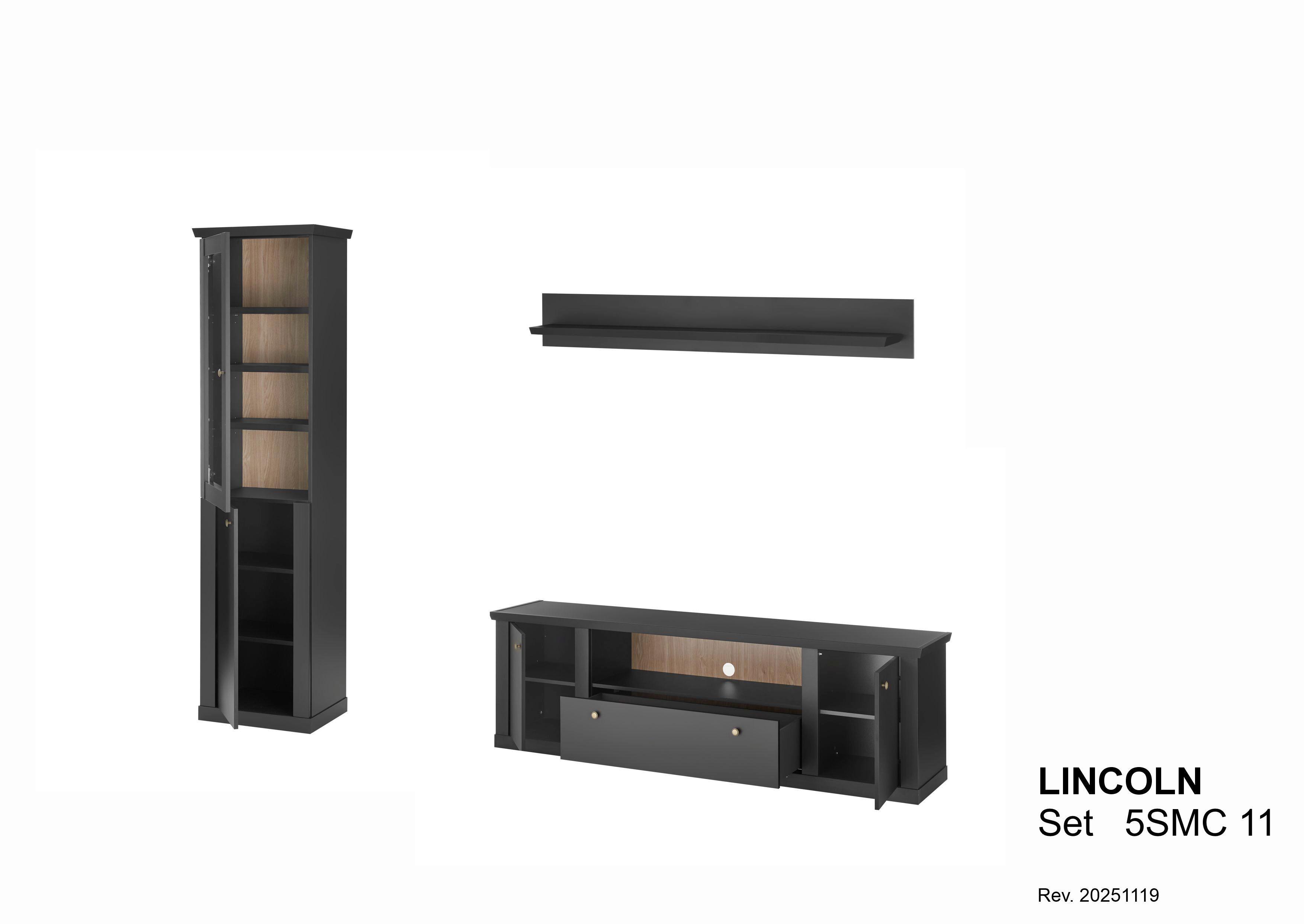 Wohnwand Lincoln Schwarz/Eichefarben B: 270cm - Eichefarben/Schwarz, Design, Holzwerkstoff (270/200/42cm) - MID.YOU