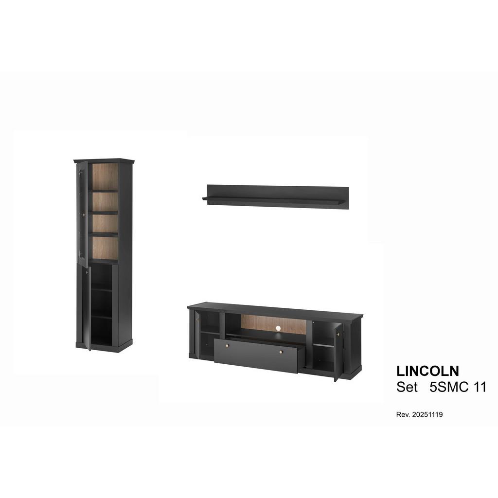 Wohnwand Lincoln Schwarz/Eichefarben B: 270cm