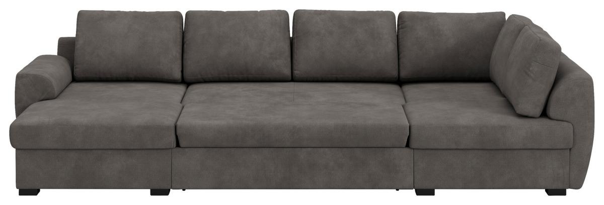 Wohnlandschaft m. Bettfunktion Mirkrofaser grau, B: 327cm - Schwarz/Grau, Trend, Textil (154/327/86cm) - MID.YOU