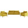 Sitzgarnitur Justin 3-teilig Currygelb B: 210 Cm - Currygelb/Edelstahlfarben, Design, Textil (210/80/84cm) - Livetastic