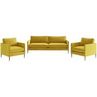 Sitzgarnitur Justin 3-teilig Currygelb B: 210 Cm - Currygelb/Edelstahlfarben, Design, Textil (210/80/84cm) - Livetastic