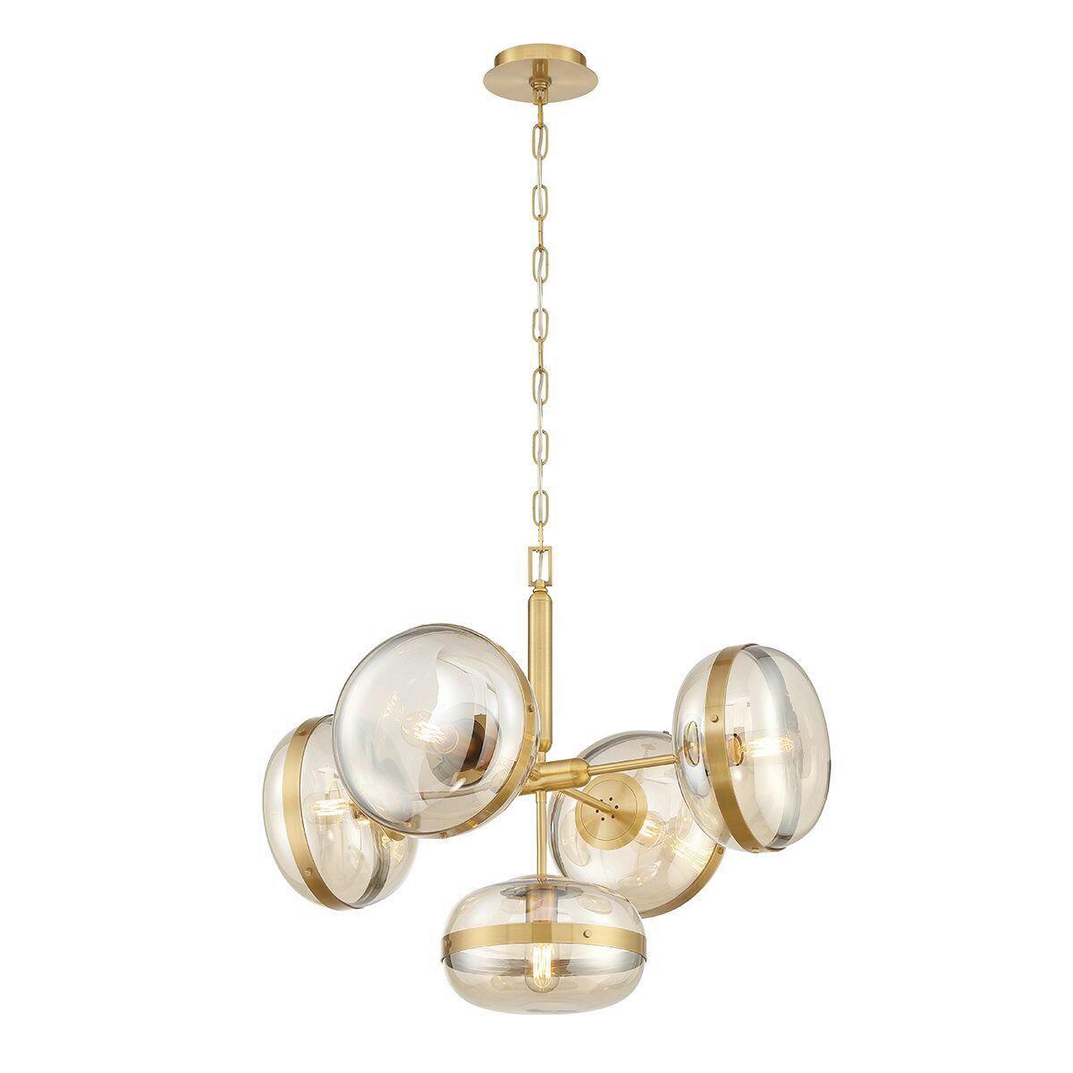 Függeszték Qn-Nottingham-5p-Ab - sárgarézszínű, Konventionell, üveg/fém (71/68,5cm) - Elstead Lighting