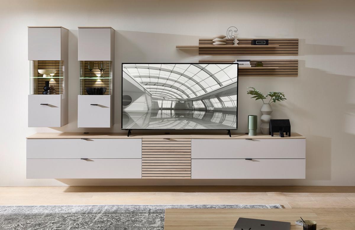 VITRÍNA MEMPHIS - čierna/kašmírová, Modern, kov/kompozitné drevo (45/200/36cm) - Premium Living