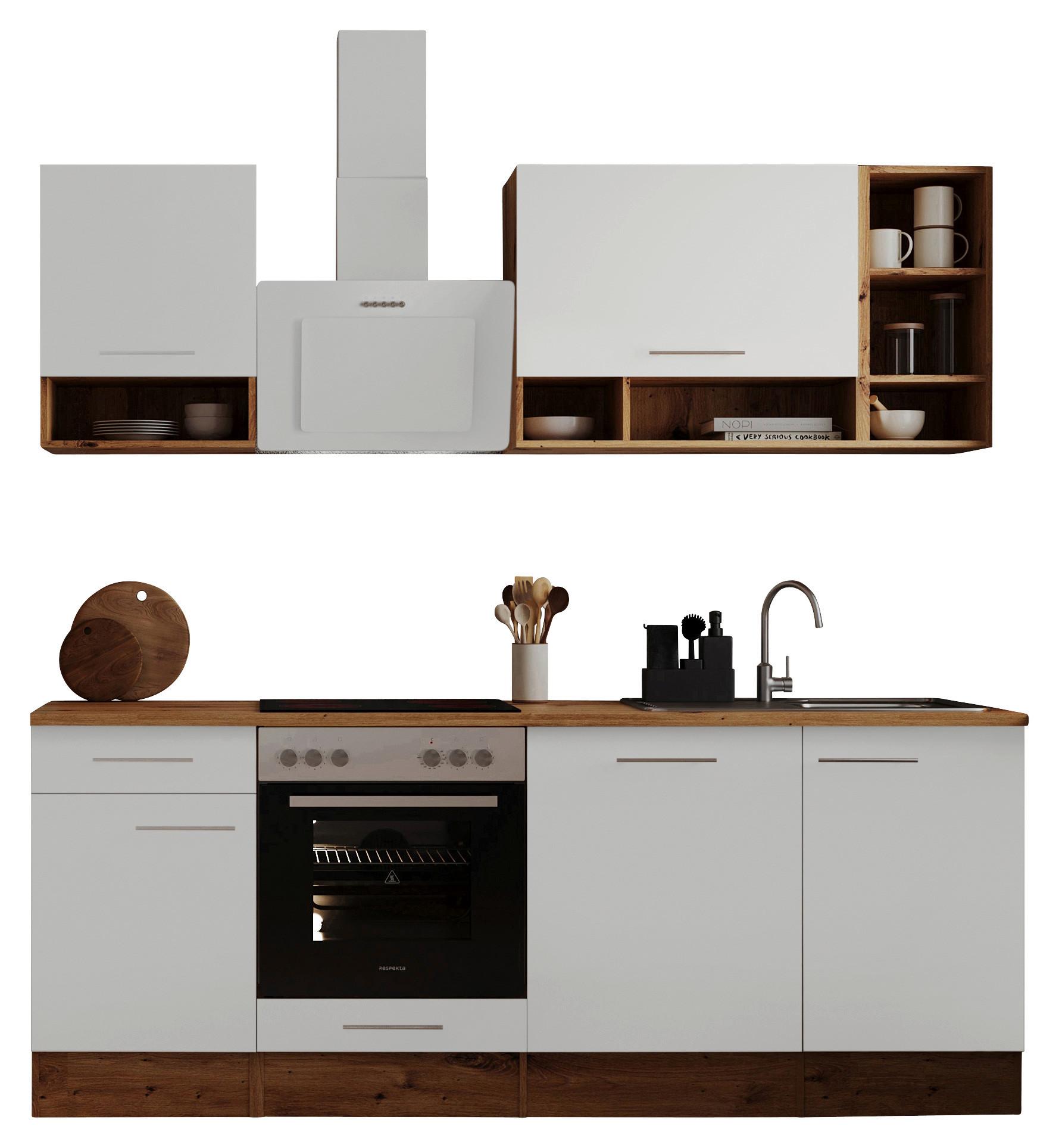 Küchenzeile mit Geräten B: 220 cm Eichefarben/Weiß - Eichefarben/Weiß, MODERN, Holzwerkstoff (220cm) - Respekta