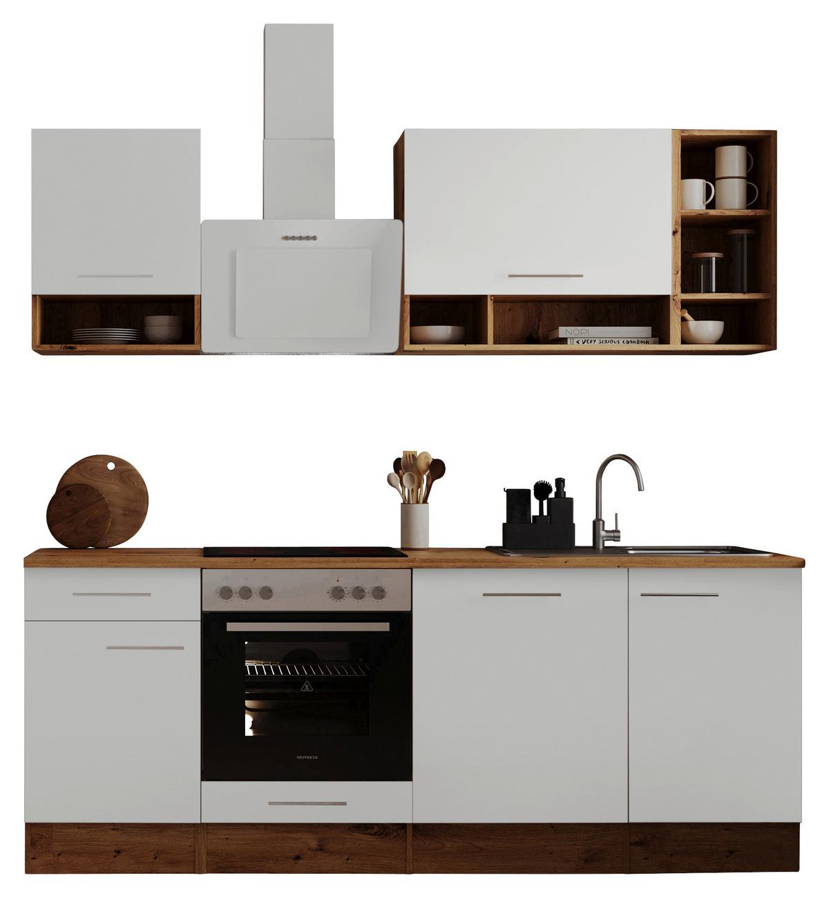 Küchenzeile mit Geräten B: 220 cm Eichefarben/Weiß - Eichefarben/Weiß, MODERN, Holzwerkstoff (220cm) - Respekta