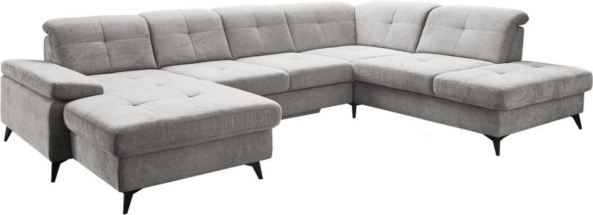 Sedačka SORENA U, pravá, sv.šedá žinylka, bez funkcí - černá/světle šedá, Moderní, kov/textil (198/353/255cm) - Premium Living