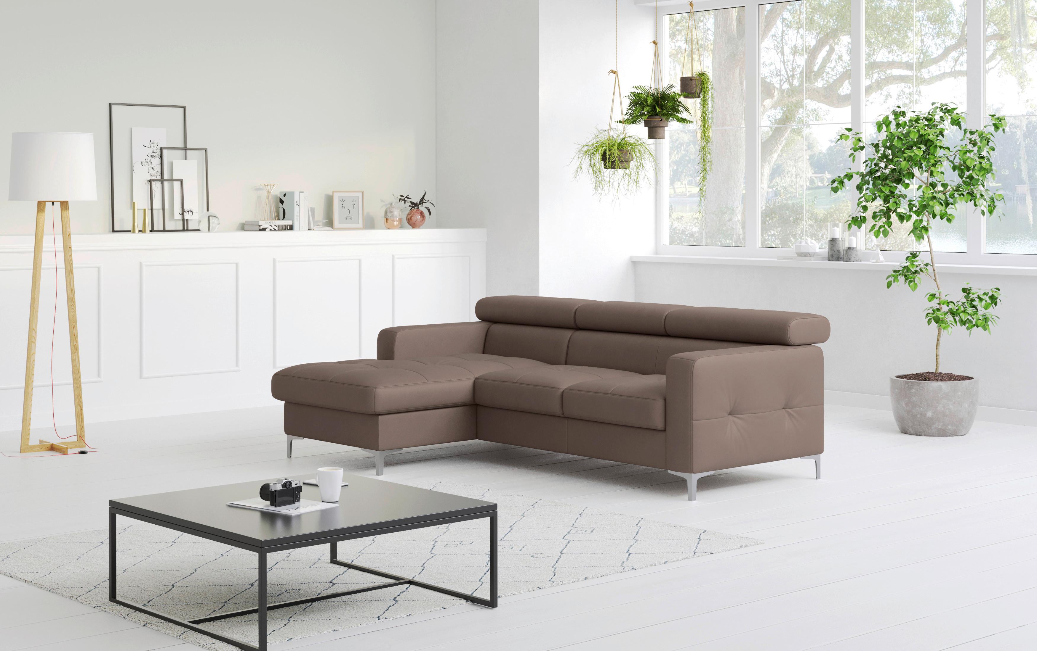 Ecksofa mit Schlaffunktion Sammy Hellbraun Leder - Chromfarben/Hellbraun, Design, Leder (168/227cm) - Livetastic