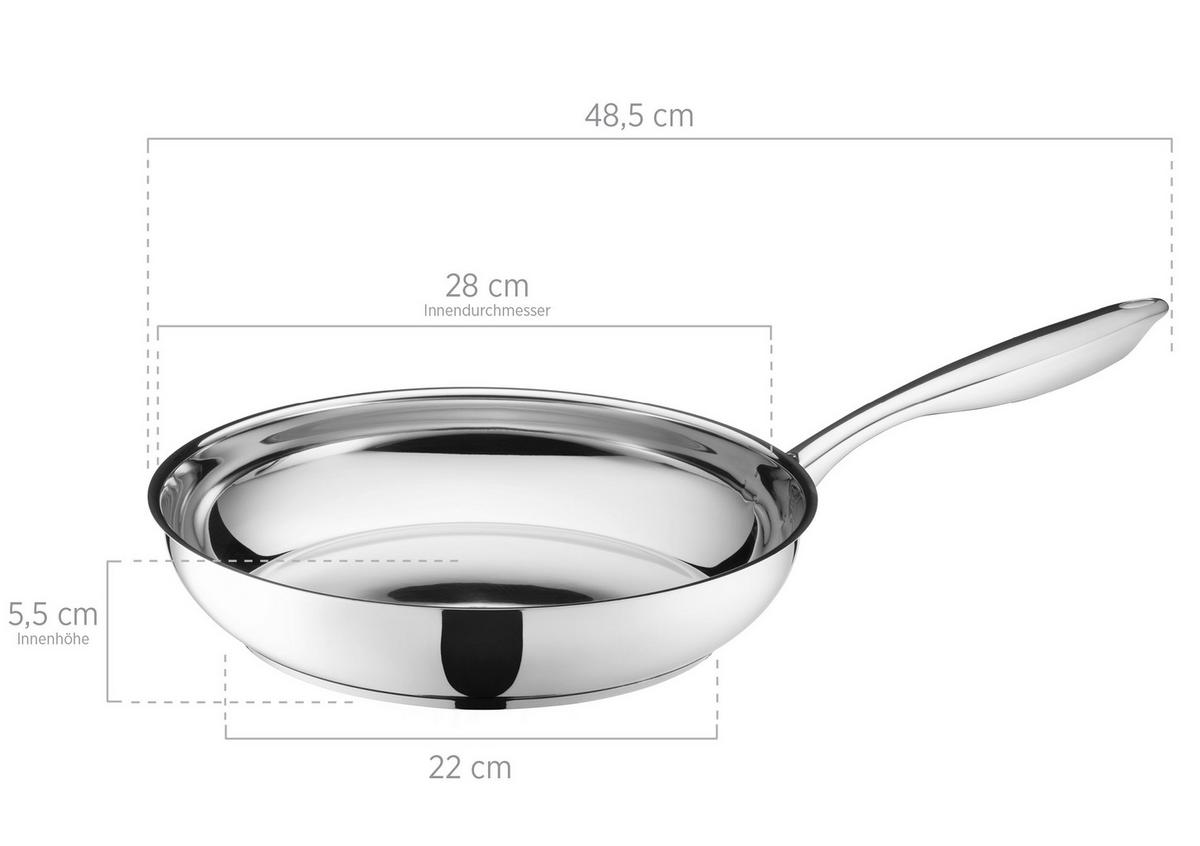 Bratpfanne Tavos D: 28 Cm Edelstahl - Silberfarben, Basics, Metall (28/5,5/28cm) - Mäser