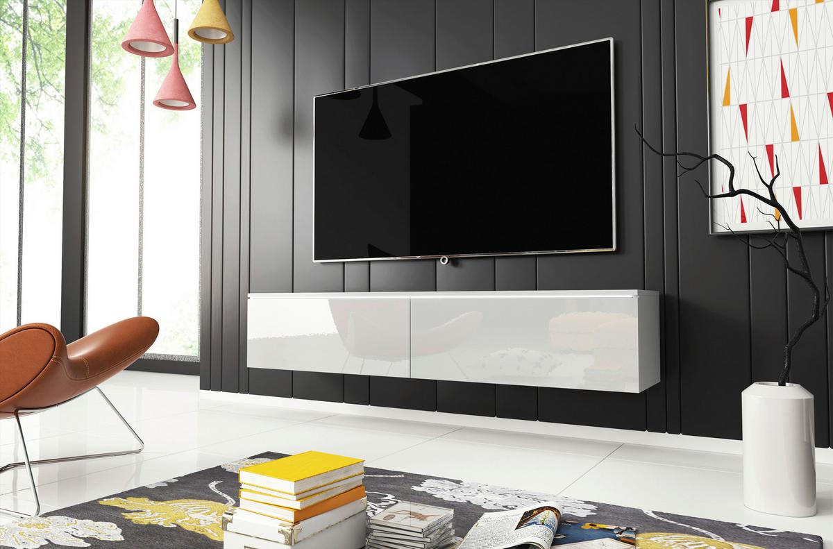 Nízka komoda s LED bílá vysoký lesk - bílá/šedá, Lifestyle, kompozitní dřevo/plast (140/30/33cm) - P & B
