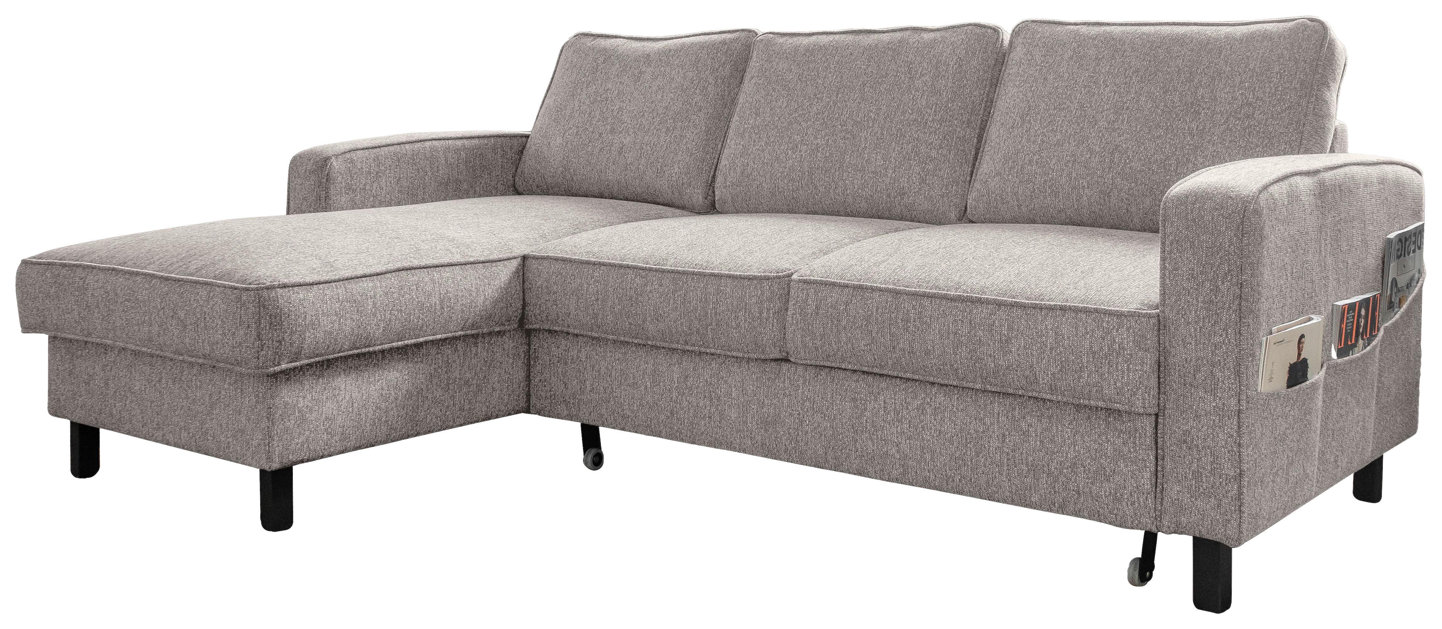 Sedačka MELANIE S, levá, šedobílá, úl.prostor a lůžko - černá/šedobílá, dřevo/textil (148/228cm) - MID.YOU