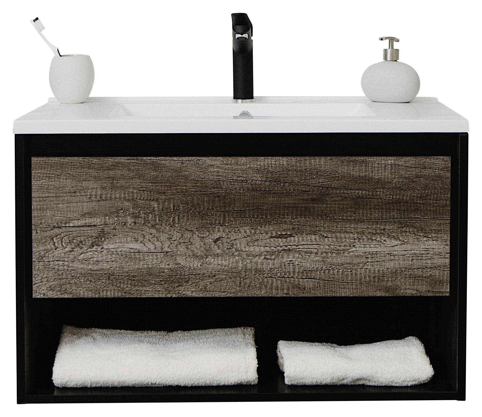 Skřínka s umývadlem Soho š: 80 cm tmavěšedá - bílá/tmavě šedá, Basics, kompozitní dřevo/kámen (80/50/46cm) - Sanotechnik