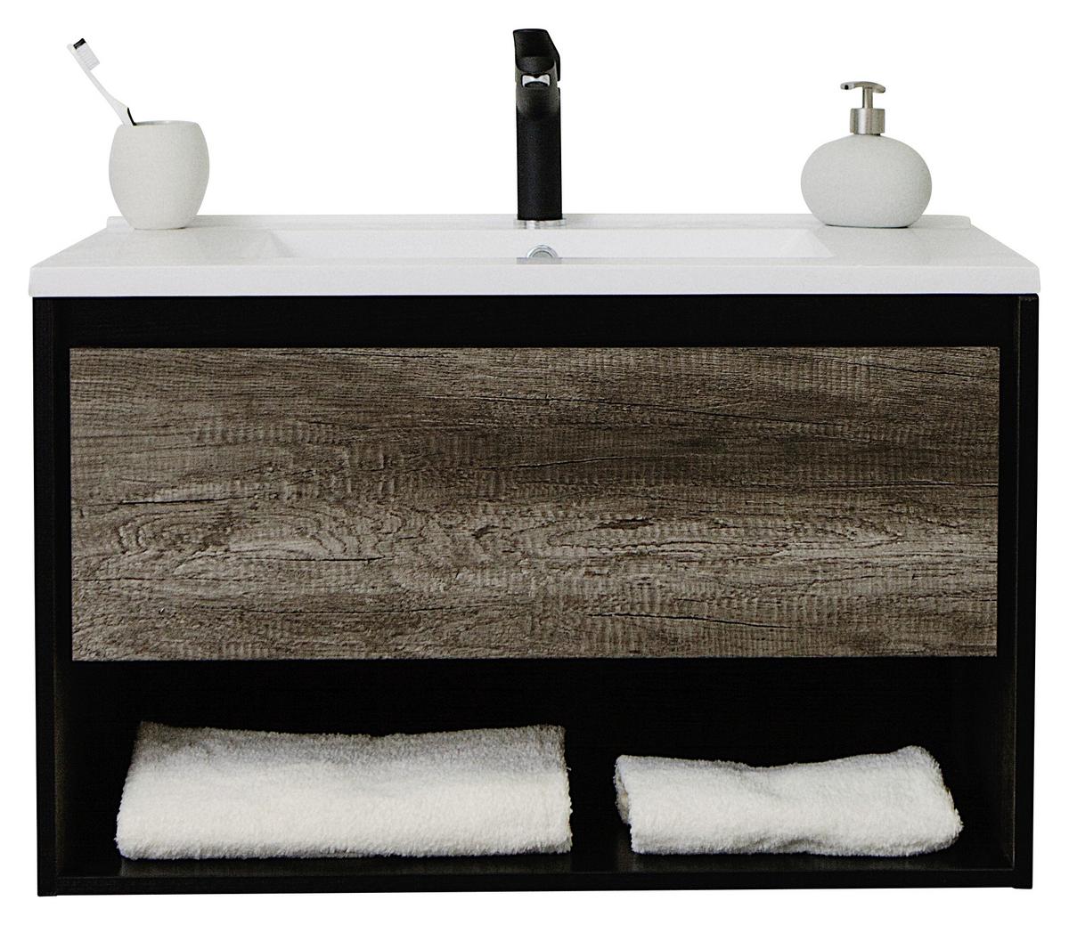 Skřínka s umývadlem Soho š: 80 cm tmavěšedá - bílá/tmavě šedá, Basics, kompozitní dřevo/kámen (80/50/46cm) - Sanotechnik