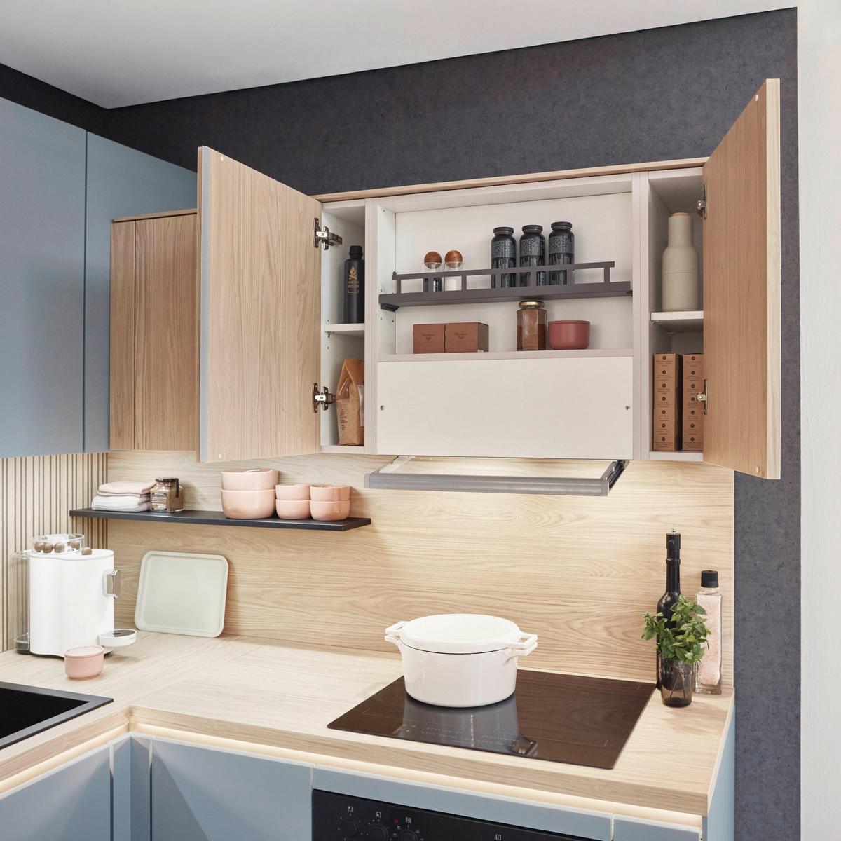 Eckküche Sidney/singapur - Sandfarben/Blau, Basics, Holzwerkstoff (288/185cm) - Vertico