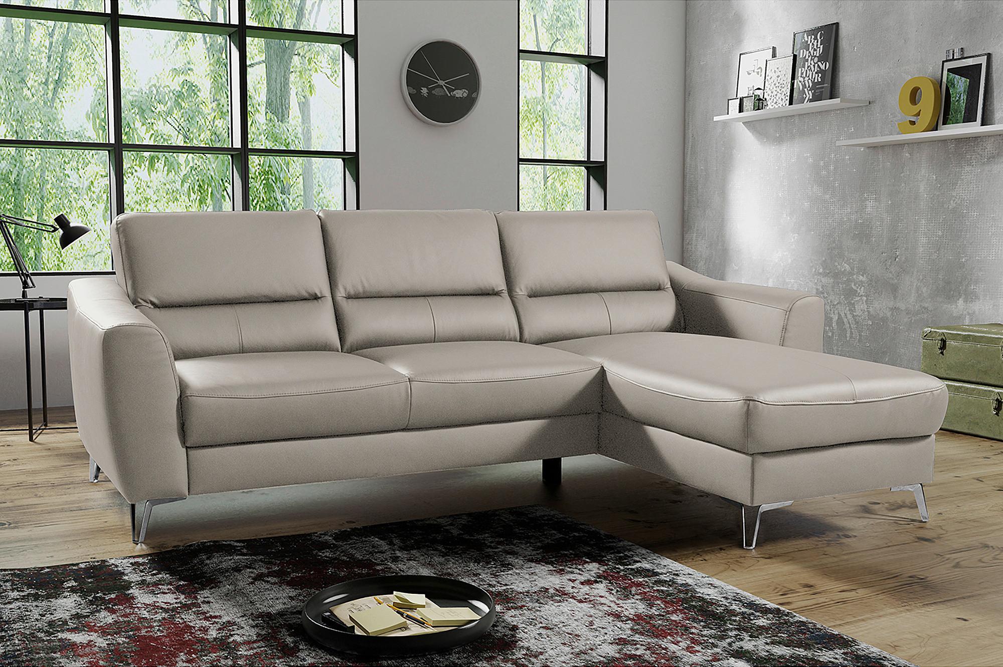 Ecksofa Santos Platinfarben S: 241 Cm - Platinfarben/Chromfarben, Design, Leder/Textil (241/168cm) - Livetastic