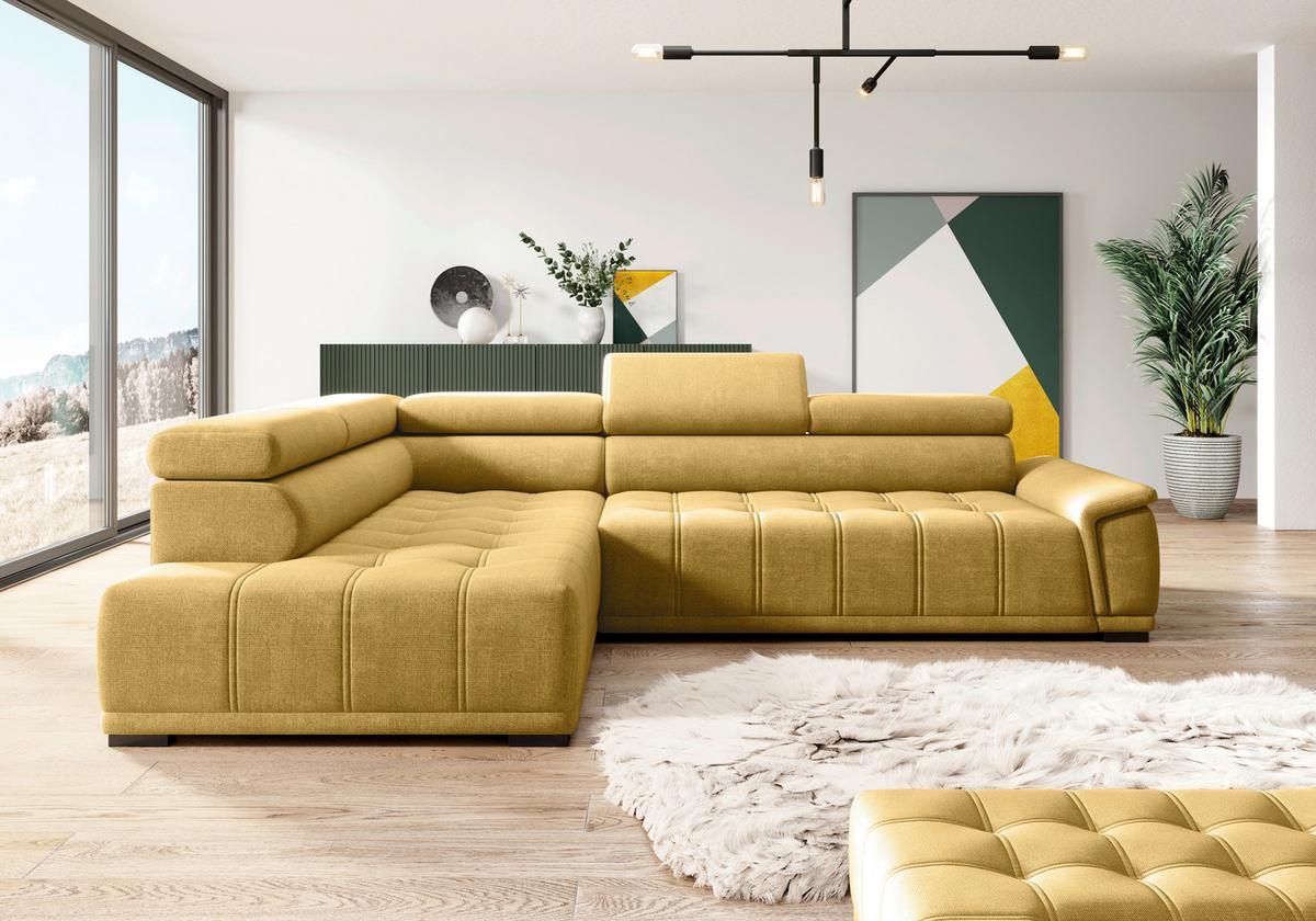 Rohová sedačka GRINALDI, ľavá, horčicovožltá - horčicovožltá/čierna, Modern, textil/plast (206/283cm) - Premium Living