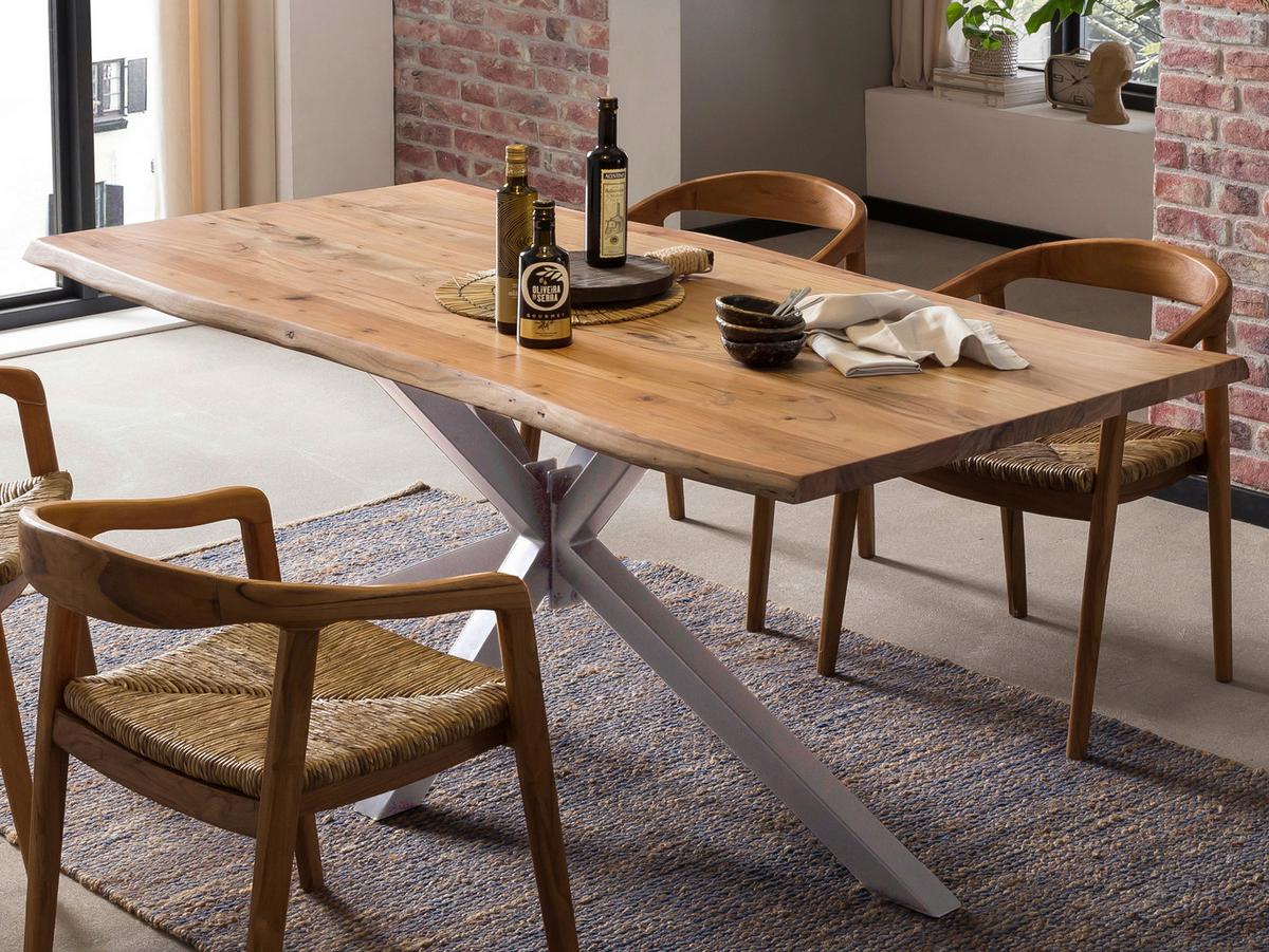 Esstisch Naturfarben /Silberfarben L: 160cm - Silberfarben/Naturfarben, MODERN, Holz/Metall (160/85/78cm) - MID.YOU
