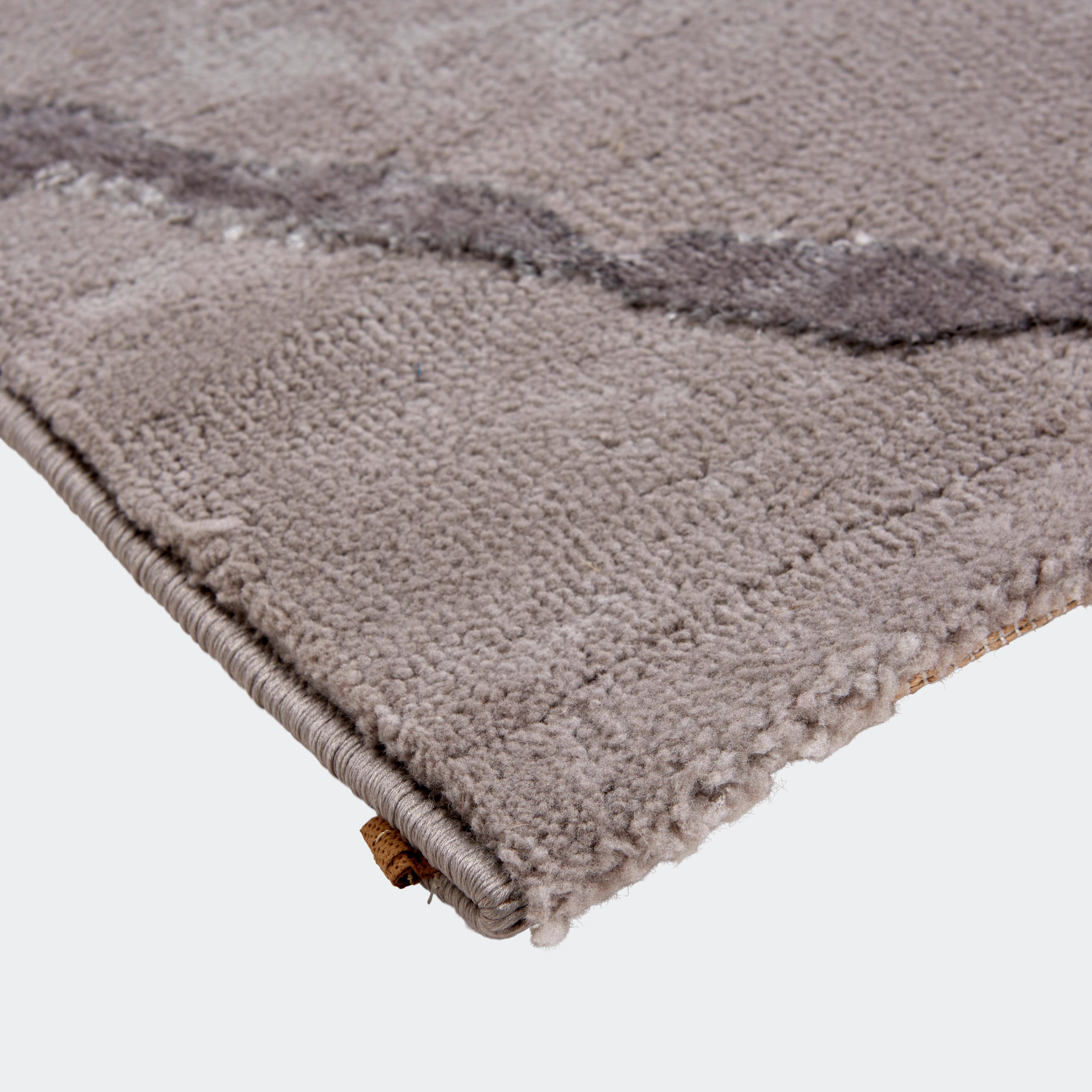 Webteppich BILL aus Polyester mit Rautenmuster in Grau Detail Rand