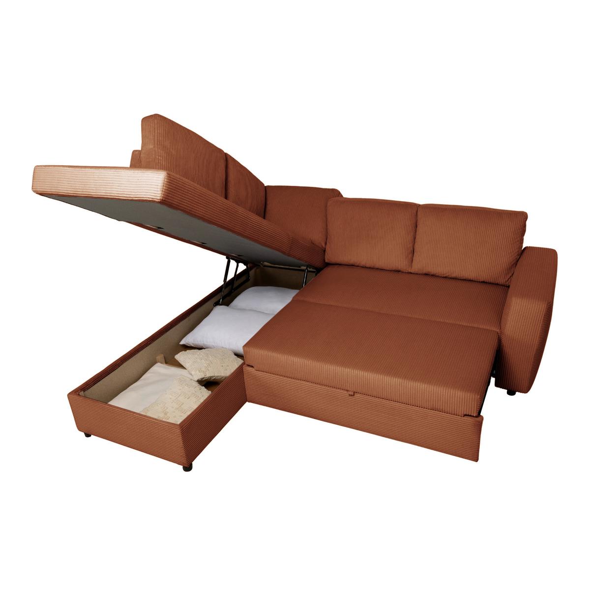 Ecksofa mit Schlaffunktion Toulouse terracotta, 206x224cm - Terracotta/Schwarz, Trend, Holz/Textil (206/224cm)