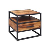 Nachtkästchen Schwarz/sheesham Massiv H: 45 Cm - Sheeshamfarben/Schwarz, MODERN, Holz (50/45/45cm) - MID.YOU