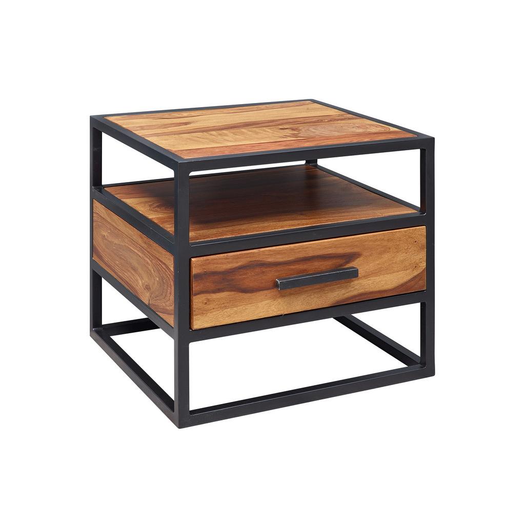 Nachtkästchen Schwarz/sheesham Massiv H: 45 Cm