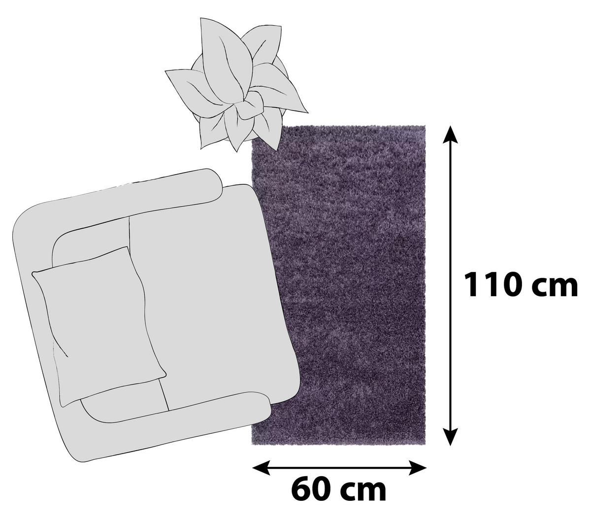 Hochflor Teppich Violett Naturfaser Sydney 60x110 cm - Violett, Basics, Textil (60/110cm)