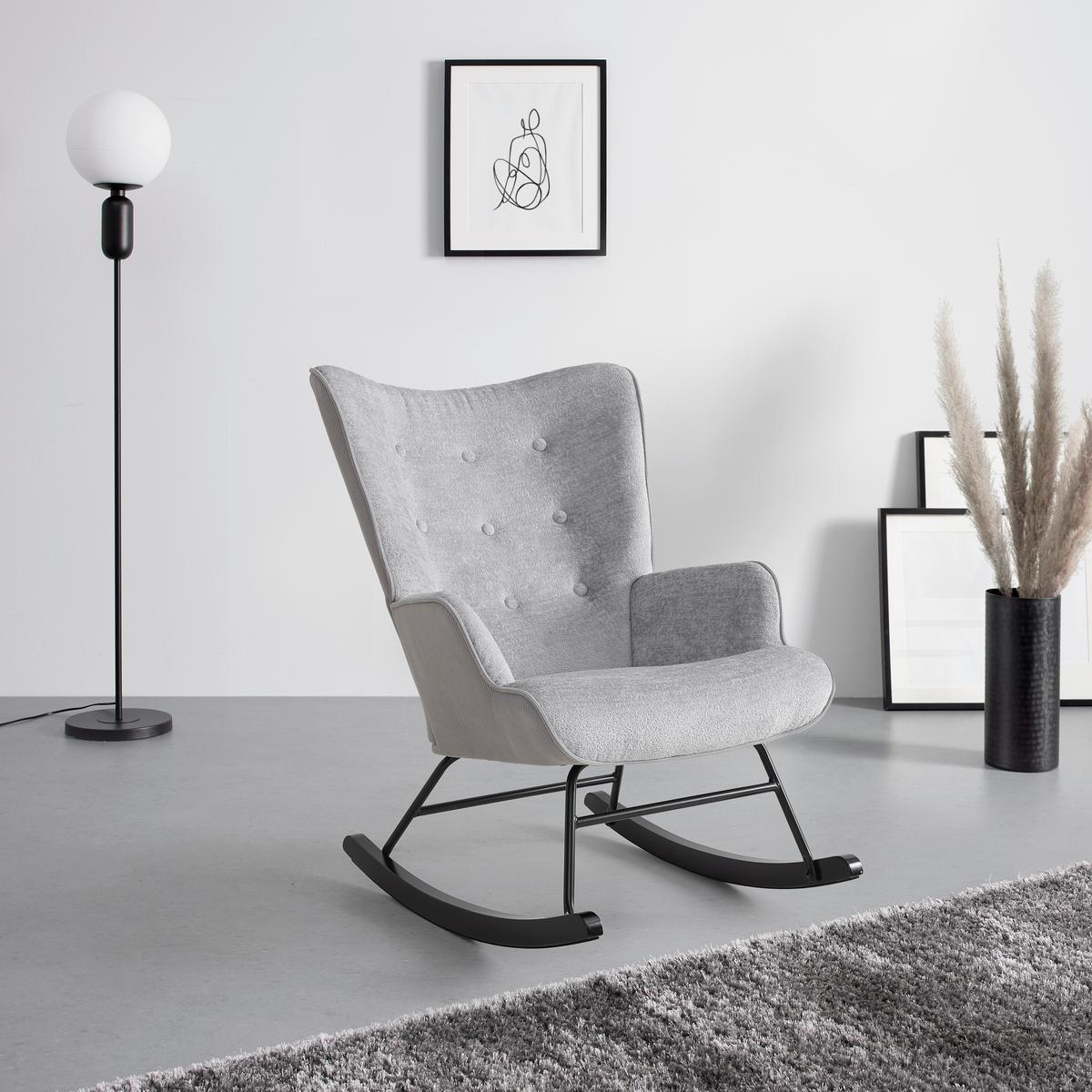 Hojdacie kreslo ROCK, sivá, max. 140 kg - čierna/sivá, Modern, kov/drevo (66/90/77cm) - Mömax