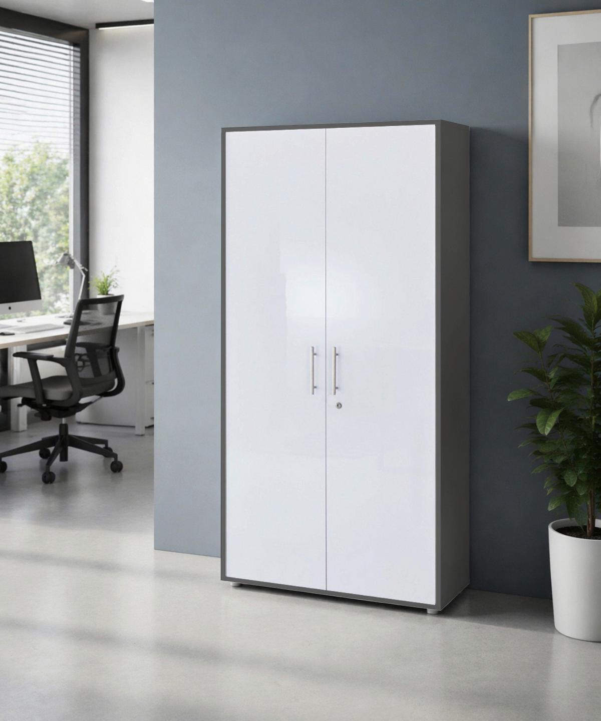 AKTENSCHRANK OFFICE EDITION - Weiß Hochglanz/Anthrazit, MODERN, Holzwerkstoff (84,4/185,6/33cm) - MID.YOU