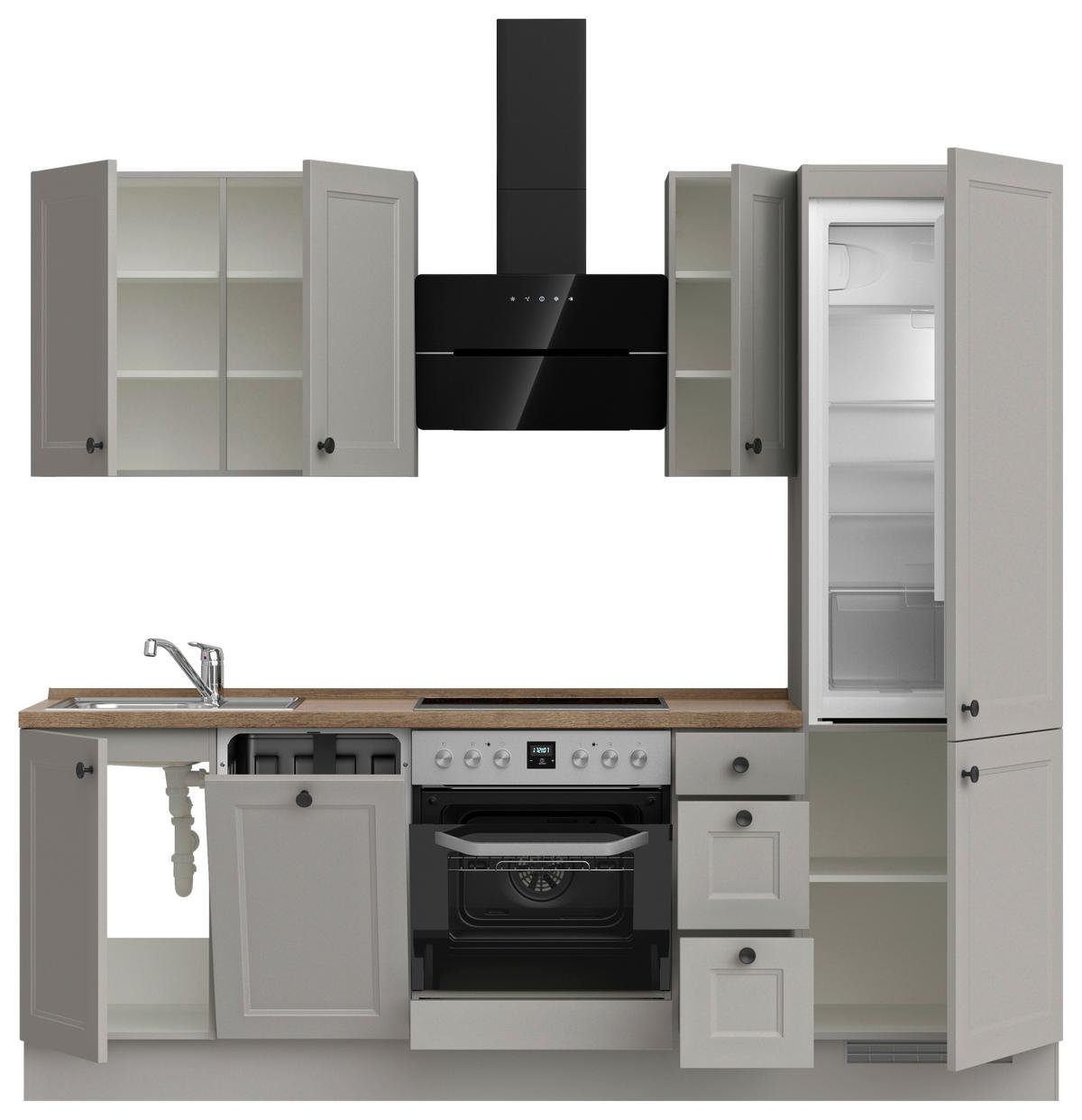 Kuchynská linka 240 cm, kamenná sivá supermatná - čierna/sivá, Modern, kov/kompozitné drevo (240cm) - Nobilia