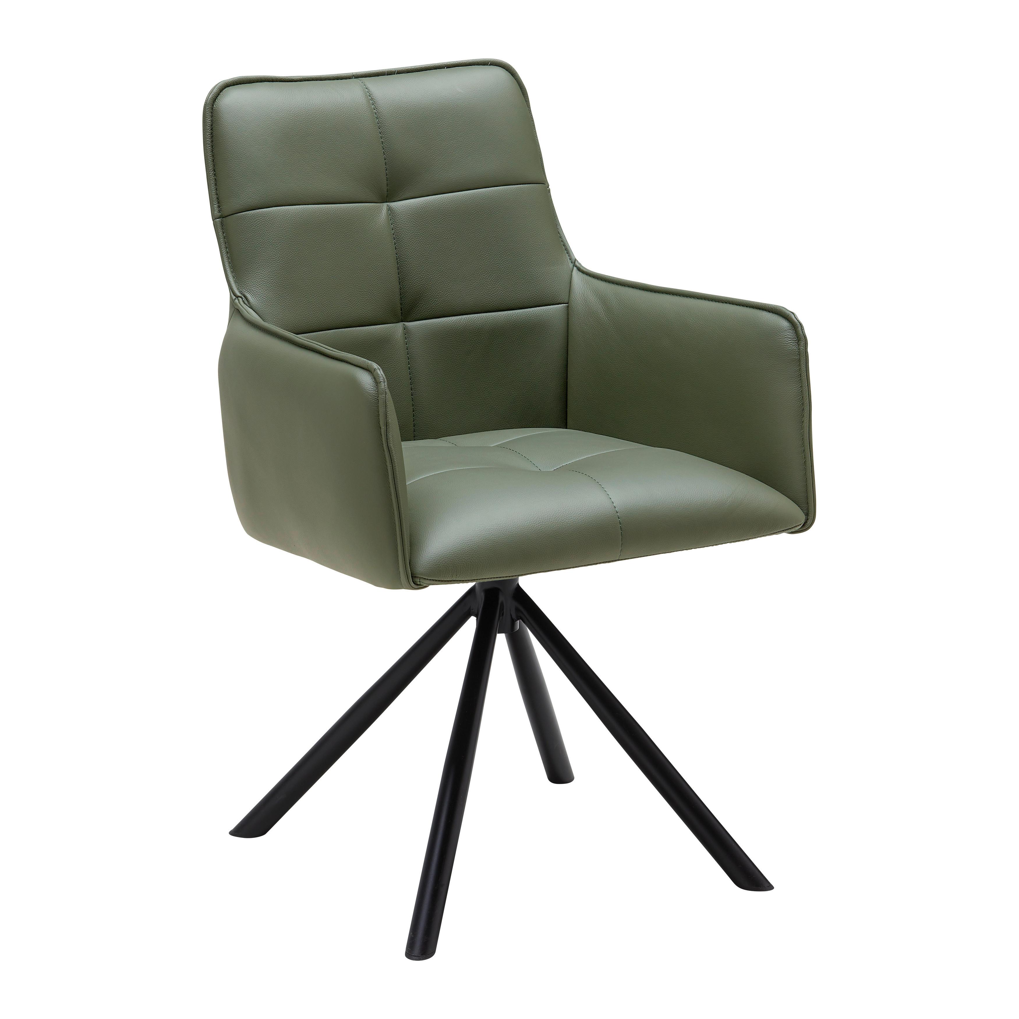Stolička s podrúčkami VINCENT, pravá koža, zelená - čierna/zelená, Modern, kov/koža (58/87/63cm) - Premium Living