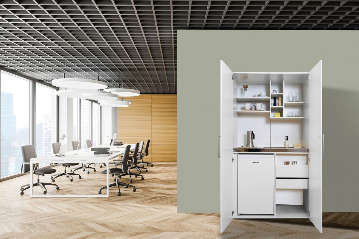 Schrankküche mit Kühlschrank + Kochfeld 104 cm Elegant - Weiß, MODERN, Holzwerkstoff/Metall (104/193/67cm) - Respekta