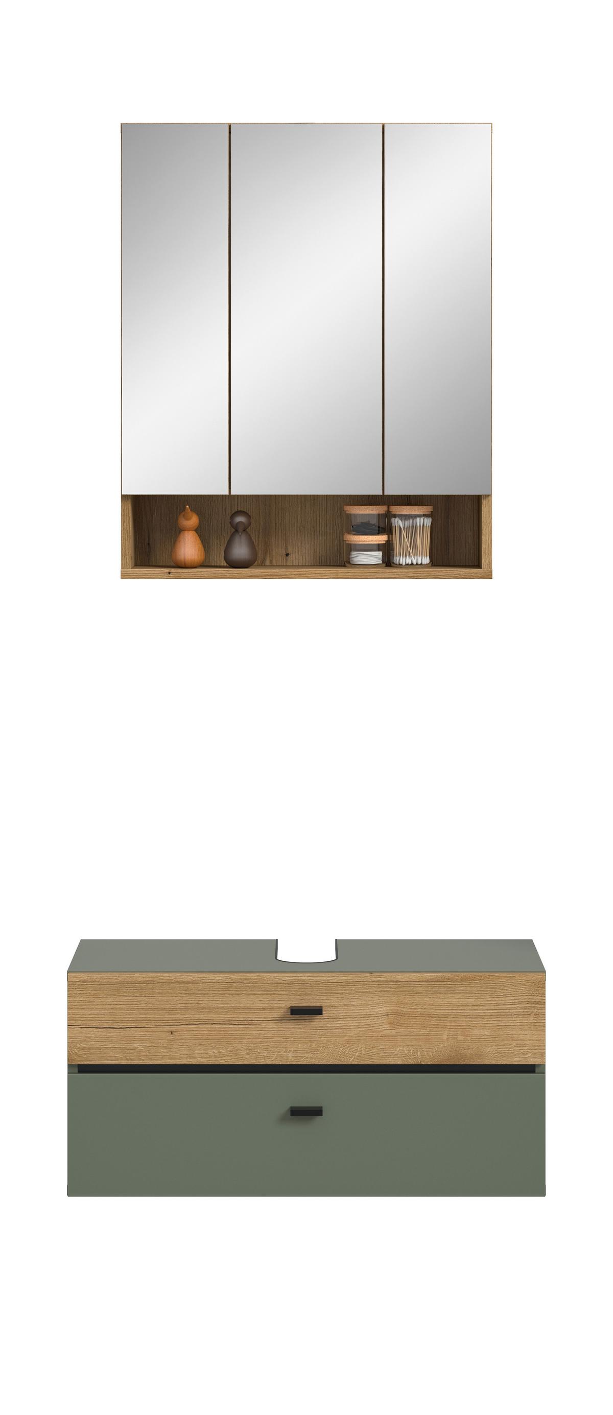 Badezimmer Aqua Grün/Eichefarben B: 75cm - Eichefarben/Grün, Trend, Glas/Holzwerkstoff (75cm) - MID.YOU
