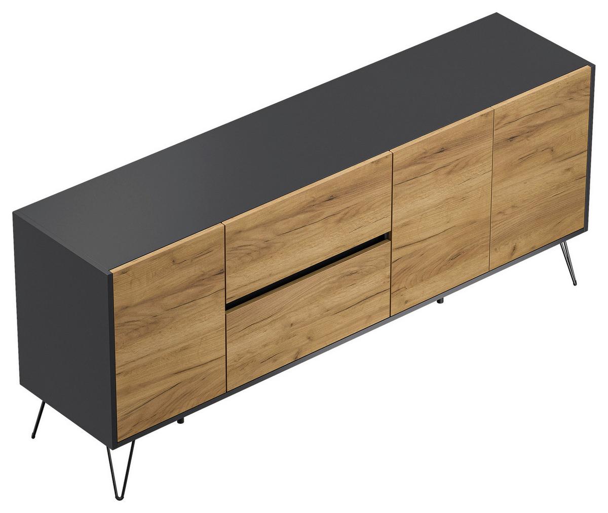 Sideboard Posseik Industrial Graphitfarben/Eiche B: 177 cm - Eichefarben/Schwarz, Design, Holzwerkstoff (177/75,8/42cm) - MID.YOU