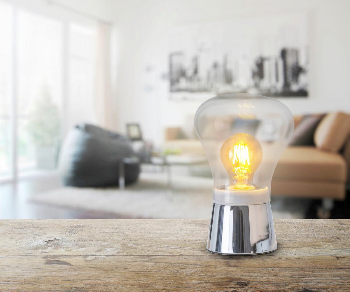 Tischlampe Kerry Klar/ Chromfarben Touch-Funktion - Klar/Chromfarben, Design, Glas/Metall (14/21cm) - Näve