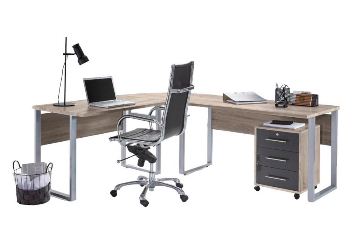 Büro Office Edition Set Sonoma Eiche Dekor/Anthrazit - Anthrazit Hochglanz/Sonoma Eiche, MODERN, Holzwerkstoff - MID.YOU