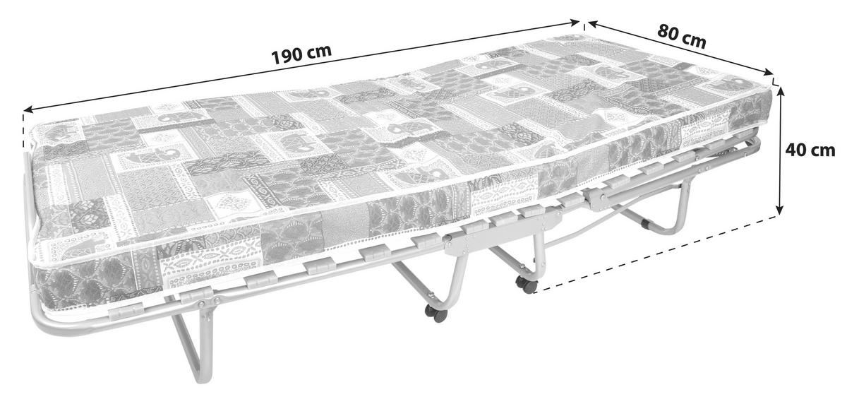 Klappbett mit Matratze + Rollen 80x190cm Luxor Alufarb. - Anthrazit, MODERN, Metall (80/40/190cm)