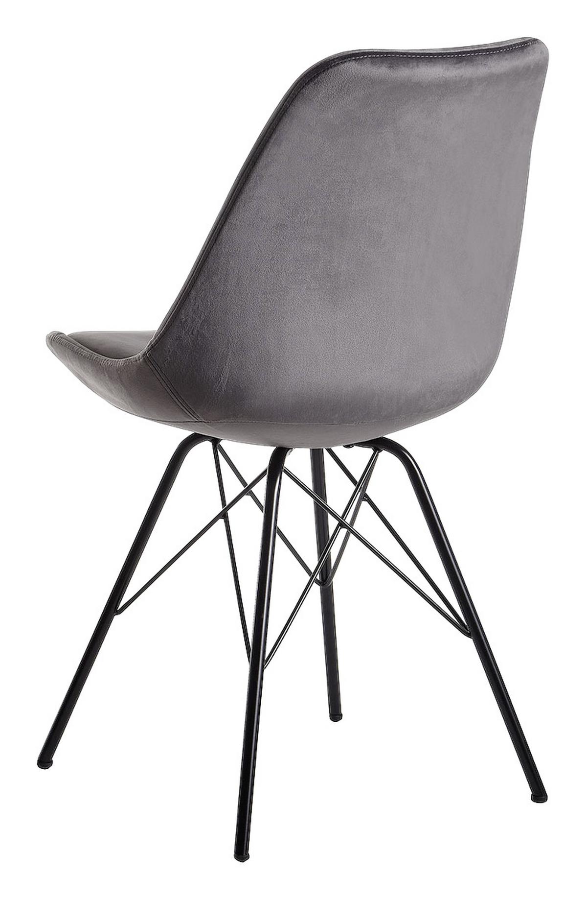 Schalenstuhl Grau Gepolstert Samt 2er-Set - Schwarz/Grau, MODERN, Textil/Metall (48/86/58cm) - MID.YOU