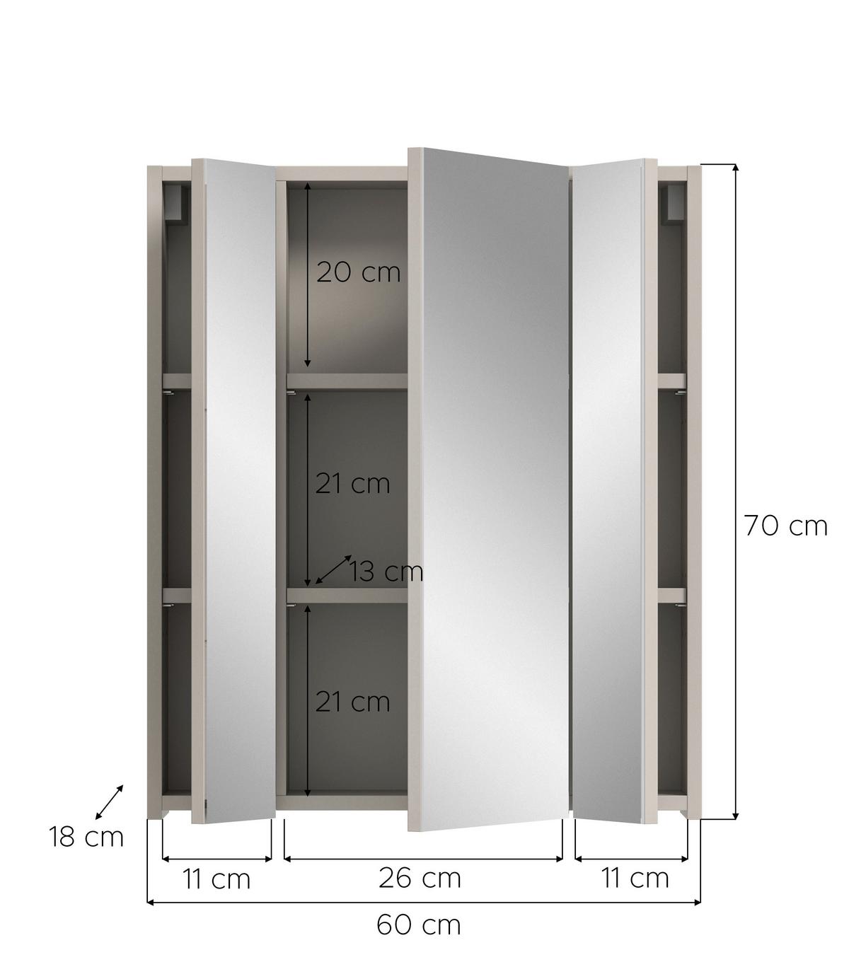 Spiegelschrank Ice Kaschmir B: 60cm - Kaschmir, Trend, Glas/Holzwerkstoff (60/70/18cm) - MID.YOU