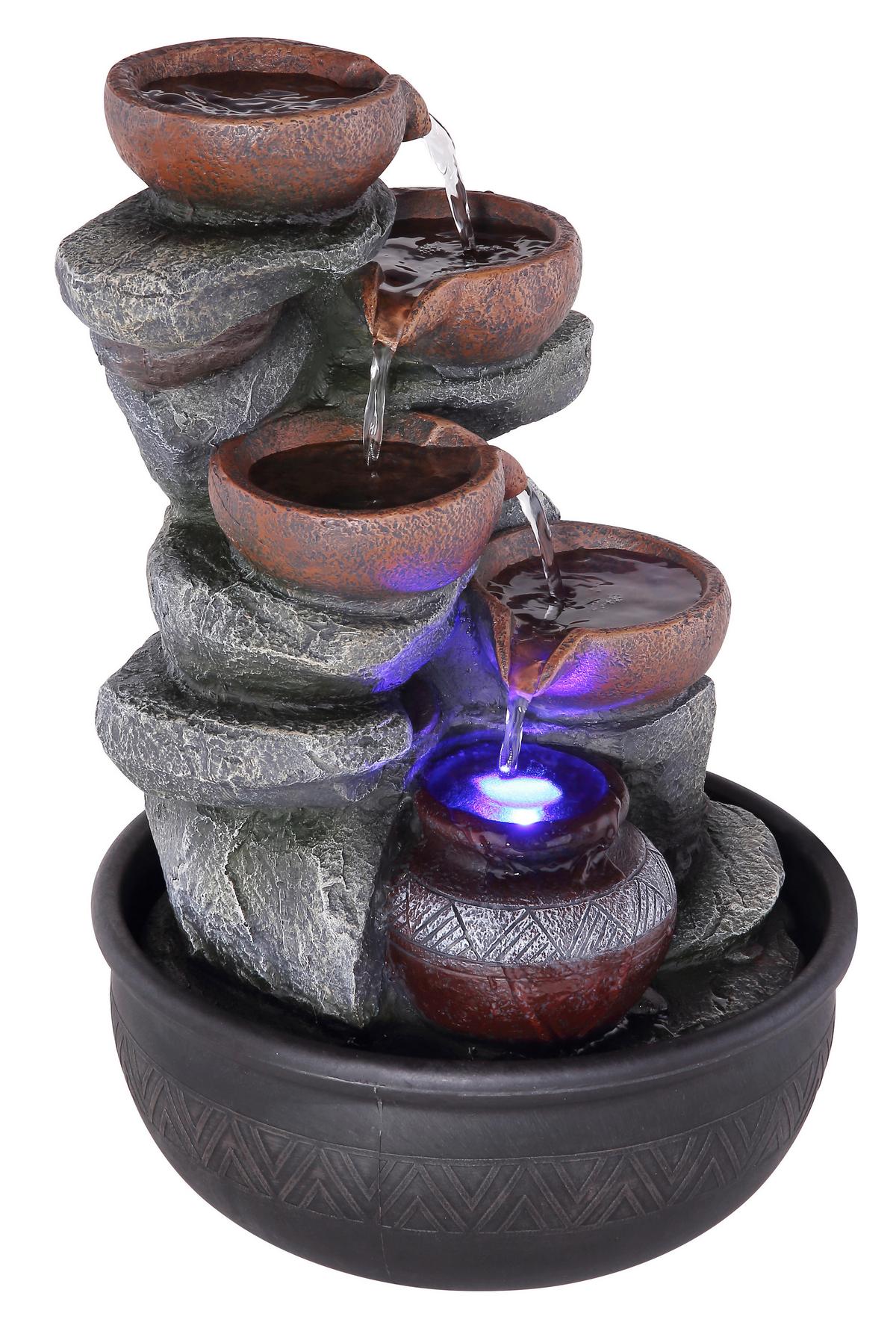 Zimmerbrunnen Fontana 5 Becken H: 40 cm mit Pumpe - Schwarz/Grau, Basics, Kunststoff (25/40cm) - Globo